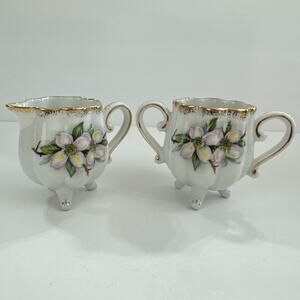 Bone China Cream & Sugar Set Dogwood Pattern Marked Dogwood NW-DW-21 Norcrest?